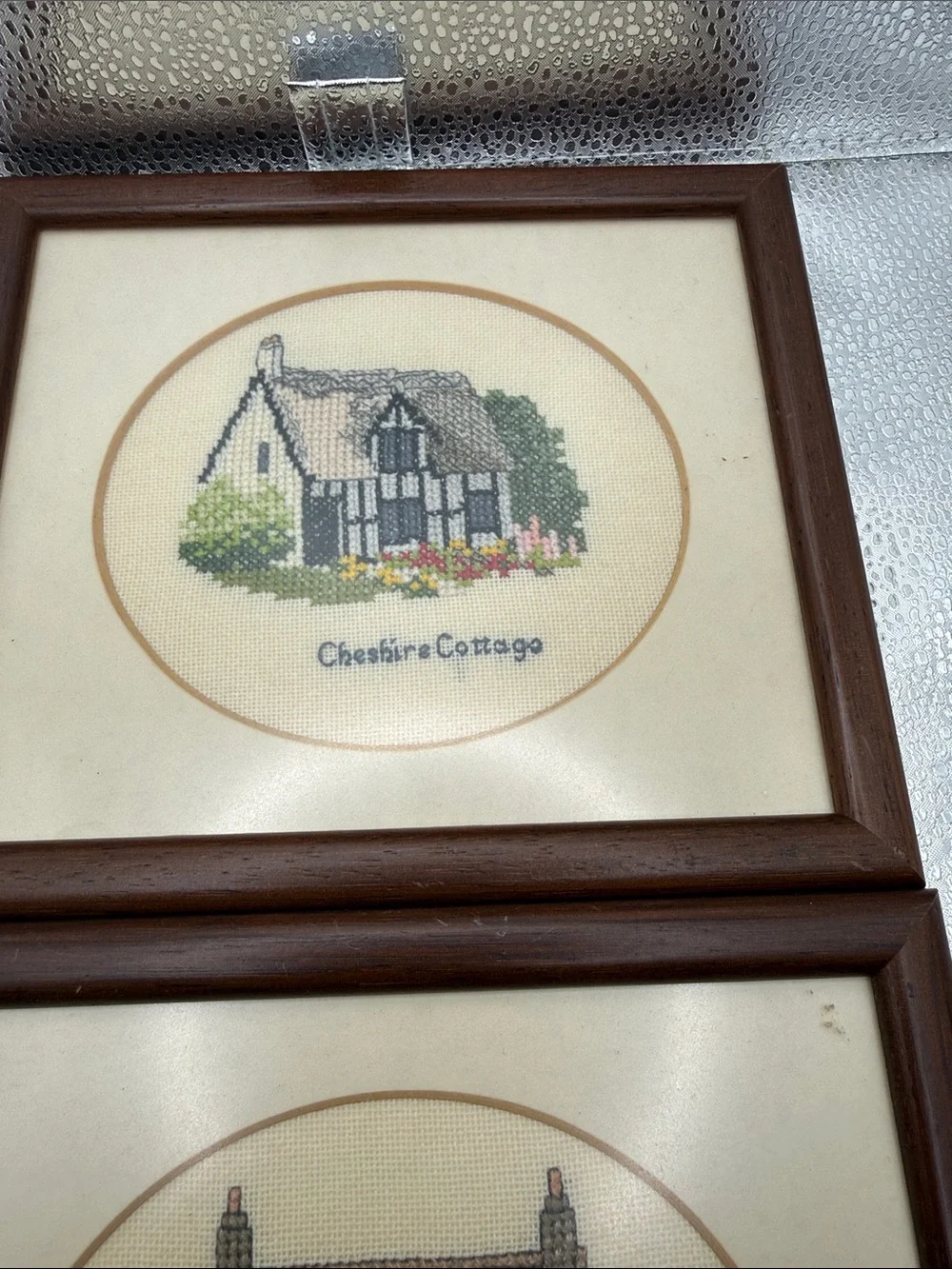 Framed Cottage Cross-Stitch Wall Art - Pair